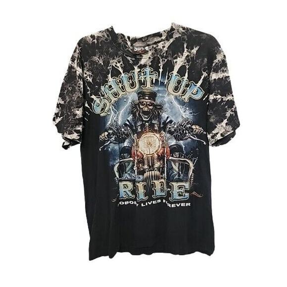 Graphic Reaper “Shut Up And Ride” Double Sided Motorcycle T-Shirt Size Large - Picture 1 of 8